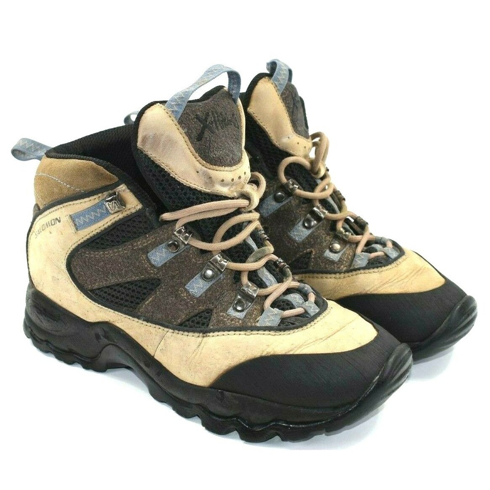 Salomon X-Hiking Women's Tan Gray Contagrip Leather Hiking Boots Size 8